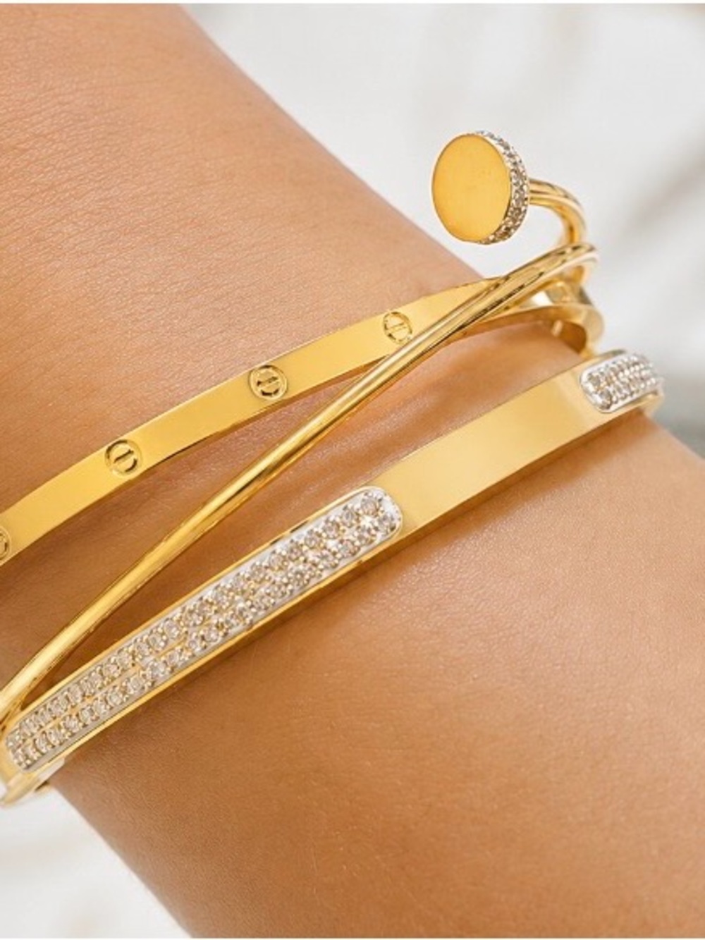 Gold Plated Crystal Accent Wrap Bracelet - Women Jewelry
